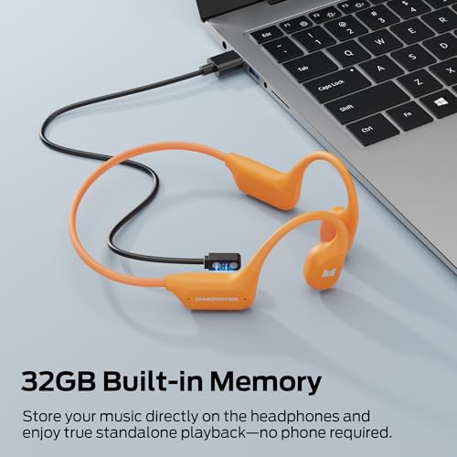 Monster Open Ear BC300 Sport Headphones, Wireless Bone Conduction Headphones Bluetooth 6.0, IPX8 Waterproof, 32GB Built-in Memory, 10-Hour Battery Life for Running, Cycling, Outdoor Sports