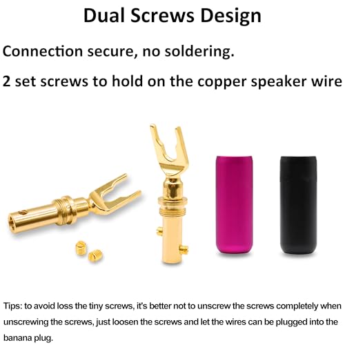 Y Spade Speaker U Fork Banana Plugs Connectors 4pcs | Gold Plated Barrier,Solderless Terminals,for Speaker Amplifier Sound System Home Audio Wire Cable