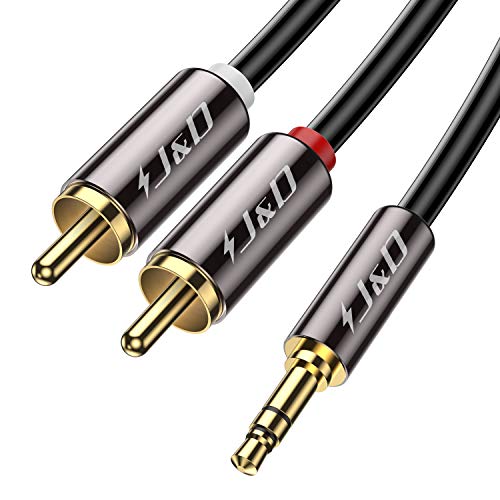 J&D RCA Audio Cable, 3.5mm Male to 2 RCA Phono Male Stereo Audio Adapter Aux Cable Gold-Plated Copper Shell Heavy Duty, 3.5mm to 2-Male RCA Adapter Audio Stereo Cable, 3 Feet - size: 3 Feet