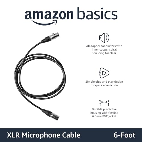 Amazon Basics XLR Male to Female Microphone Cable for Speaker or PA System, Recording Studio, All Copper Conductors, Low Noise Shielding, 6MM PVC Jacket, 6 Foot, Black - size: 6 Feet, style: 1-Pack