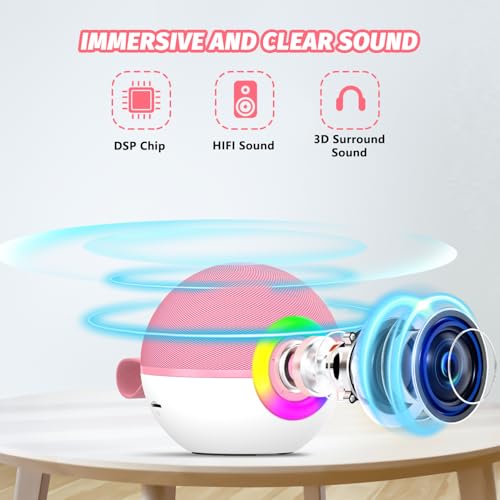 Mgaolo Mini Karaoke Machine for Kids Adults,Portable Bluetooth Speaker with 2 Wireless Microphones,Gift Toys with MP3 Player for Boys Girls 3-12 Year Old Birthday Family Home Party Present (Pink) - color: Pink 2mic