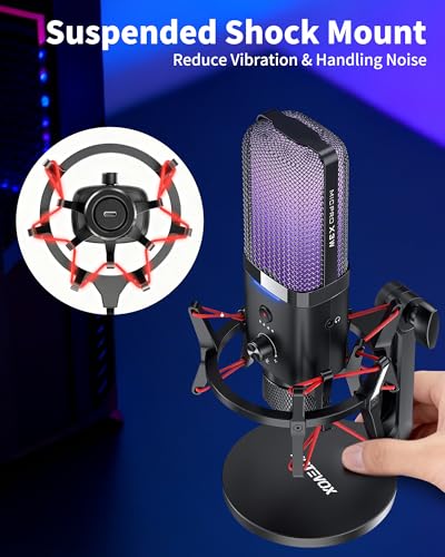 Dual Mode Wireless USB Microphone with Noise Cancellation for iPhone PC | Real-Time Monitoring, Cardioid Capture, RGB Gaming Mic for ASMR, Laptop, Computer, PS5, Streaming, Content Creation Recording