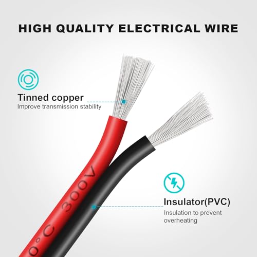 18 Gauge 2 Conductor PVC Tinned Copper Electrical Wires, 32.8FT/10M Red and Black Double Parallel Wire,0.82mm²，for DIY Projects, Home Electrical, Power Wiring,Car Speaker Wires, LED Wires. - style: 18AWG-32.8FT/10M
