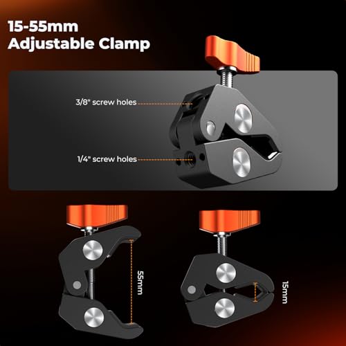K&F CONCEPT 6" Magic Arm Clamp with Super Clamp 360° Ballhead Mini Arm | 1/4" & 3/8" Thread Screw for Monitor, LED Light, Webcam, Action Camera, MS31 - size: 6 Inch with Clamp