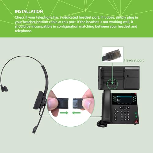 IPD IPH-210 Monaural QD to RJ9 Wired Office Phone Headset | Landline compatible with Yealink SIP, Grandstream, & Sangoma. Ideal for call centers. - color: 210-DG-FOAM