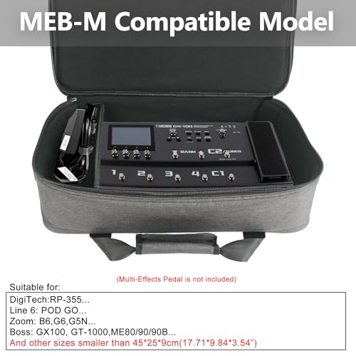 Rockhouse Padded Guitar Pedalboard Carry Case, DJ Music Gear Bag (MEB-M) | Internal 17.71*9.84*3.54'', Fit for Boss Line 6 Effect Pedals, Travel Gig Bag with Divider & Accessory Pocket, Musician Gift - size: MEB-M