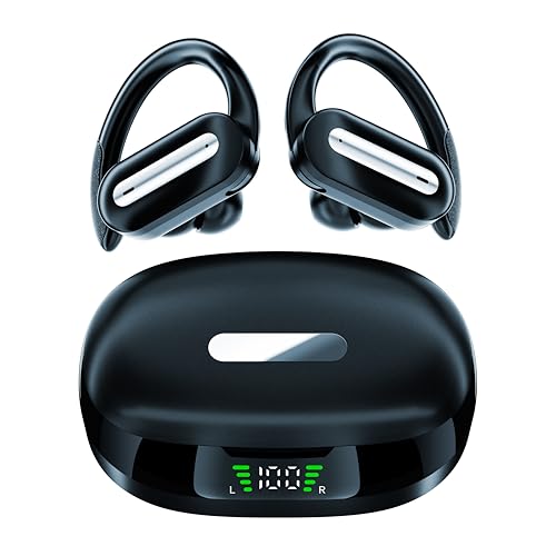 Wireless Earbuds SP36 Sports with Earhooks, Bluetooth 5.4, Hi-Fi Stereo Sound, LED Display, Long-Lasting Battery Life, Waterproof Sport Headphones Compatible with Android/iOS (Black)