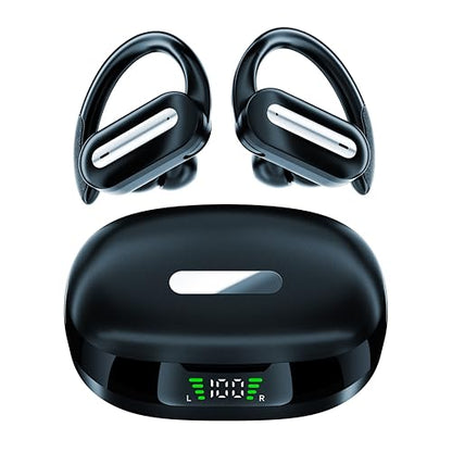 Wireless Earbuds SP36 Sports with Earhooks, Bluetooth 5.4, Hi-Fi Stereo Sound, LED Display, Long-Lasting Battery Life, Waterproof Sport Headphones Compatible with Android/iOS (Black)