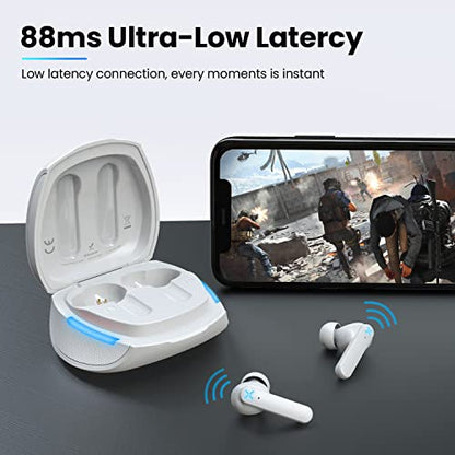 Tecno Wireless Gaming Earbuds with Microphone, 50ms Ultra-Low Latency Bluetooth Earbuds, Noise Cancelling, 25H Playtime, G01 White