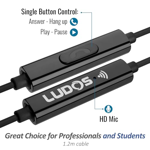 LUDOS NOVA Wired Earbuds in-Ear Headphones, 5 Year Warranty, Earphones with Microphone, 3.5mm Plug-in Ear Buds Calls Compatible with iPhone, Laptop, Computer, School Students, Kids, Women, Small Ears