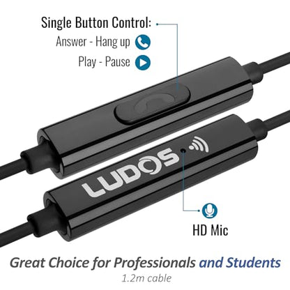 LUDOS NOVA Wired Earbuds in-Ear Headphones, 5 Year Warranty, Earphones with Microphone, 3.5mm Plug-in Ear Buds Calls Compatible with iPhone, Laptop, Computer, School Students, Kids, Women, Small Ears