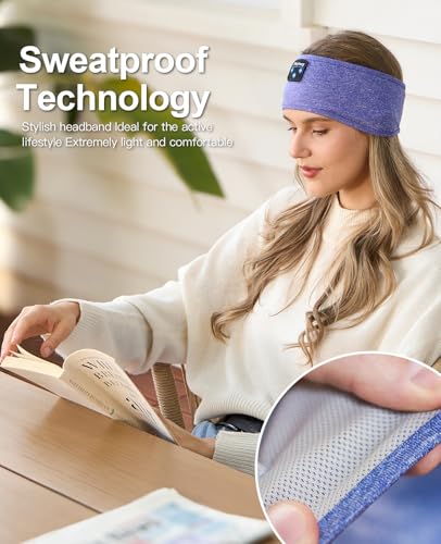 Perytong Sleep Headphones Wireless, Bluetooth Sports Headband Headphones with Ultra-Thin HD Stereo Speakers Perfect for Sleeping,Workout,Jogging,Yoga,Insomnia, Air Travel, Meditation (SkyBlue) - color: SkyBlue