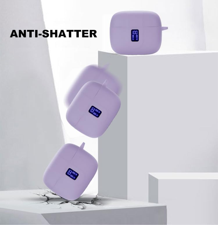 Silicon Case Cover Compatible with TAGRY X08 and ZIUTY A1 Wireless Earbuds, Protective Case with keychain, with Window for LED Display, Purple