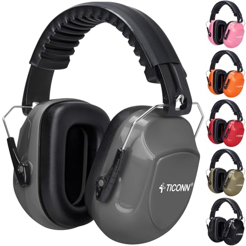 TICONN Noise Cancelling Ear Muffs for Adults, SNR 33dB Hearing Protection, Adjustable Safety Earmuffs for Construction - color: Dark Gray