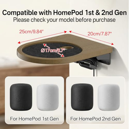 Wooden Wall Mount for HomePod 1st & 2nd Gen, Speaker Wall Bracket for Homepod Wall Mount with Hidden Cable Management, Reinforced Metal Bracket, Space-Saving Design with Enlarged Platform, 1 Pack