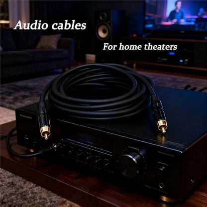 RCA to RCA Audio Cables with Gold-Plated Shielded Anti-Interference, RCA Cables Compatible with Amplifiers/Home Theaters/Musical Instruments/Soundbars/TVs/Speakers (Black, 3 FT) - size: 3 FT