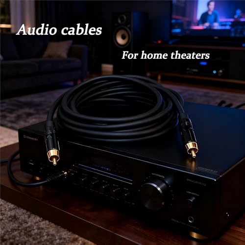RCA to RCA Audio Cables with Gold-Plated Shielded Anti-Interference, RCA Cables Compatible with Amplifiers/Home Theaters/Musical Instruments/Soundbars/TVs/Speakers (Black, 6 FT) - size: 6.5 FT