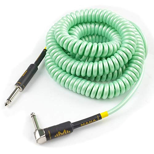 Premium Guitar Coil Cable 40 Feet, Instrument Coiled Curly Cord for Guitar Bass, 1/4 inch Right Angle to Straight, Surf Green - size: 40' (Surf Green)