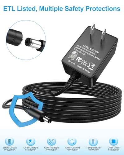 SoulBay 5V 2A Power Supply Adapter 10W AC100-240V to DC 5 Volt 2Amp Versatile Charger Cord with 8 Plugs for USB Hub TV Box Tablet Camera Speaker GPS Webcam Router and More 5vdc Electronics, 5FT