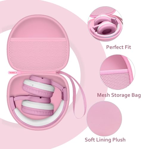 Kids Headphones Case for Tonies/iClever Etc Headphone,Cat Pink,Case Only | for iClever BTH12 HS19 BTH20 BTH22 BTH26/Candy Bila/Acer/JBL Junior 320/MIDOLA/JoySpark/ADOOPE Etc Girls Boy Kid Headphone - color: Cat Pink