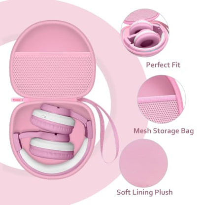 Kids Headphones Case for Tonies/iClever Etc Headphone,Cat Pink,Case Only | for iClever BTH12 HS19 BTH20 BTH22 BTH26/Candy Bila/Acer/JBL Junior 320/MIDOLA/JoySpark/ADOOPE Etc Girls Boy Kid Headphone - color: Cat Pink