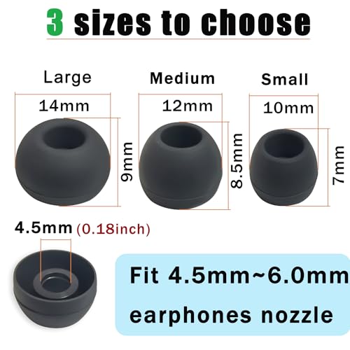 Silicone Replacement Earbuds Tips Universal for 5mm-7mm True Wireless LMS | 6 Pairs Rubber Ear TipsSecure Fit & Noise Isolation, Black - color: 4.5mm-Black