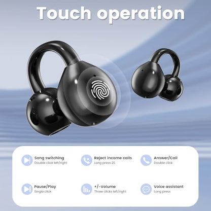 Piluyaa Clip-on Earbuds, Open Ear Earbuds with LCD Touchscreen Wireless Bluetooth 5.4, Lightweight M100 Open Ear Headphones with C-Shaped Bridge, Slim Hook,48H Battery, for Sports, Fitness (Purple) - color: Purple