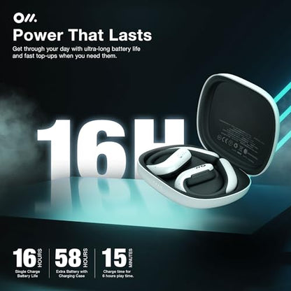 Oladance OWS Pro Open-Ear True Wireless Headphones, 16-Hour Playtime | Bluetooth 5.3, Dual-Device Connectivity, Amplifier Chip, Virtual Bass, Liquid Silicone, Titanium Frame, Comfortable Fit - color: White