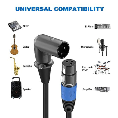 LanSenSu Right Angle XLR to Straight XLR Plug Cable, 90-Degree Male to Straight Male Balanced Cord 3-Pin to 3-Pin, (Right Angle -Male-10FT, 2Pack) - style: Right Angle -Male-10FT
