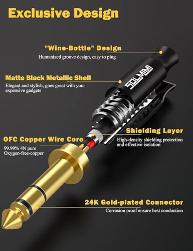 6.35mm (1/4") Female to 3.5mm (1/8") Male Stereo Adapter 11.5Ft | Connect 3.5mm Phone Headphone to 6.35mm Speaker Mixers Guitar Digital Piano Keyboard Amplifier, Braided Cord,24K Gold Plated - size: 11.5 Feet