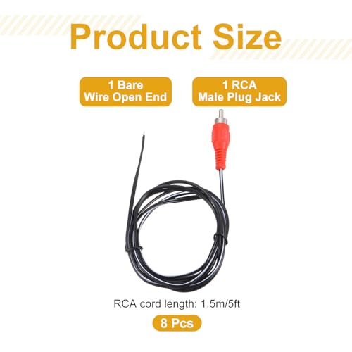 MECCANIXITY 8pcs 5ft RCA Audio Subwoofer Cable, 1 RCA Male Plug to Bare Wire Open End Audio Video Speaker Cable for Amplifier Home Theater, Red