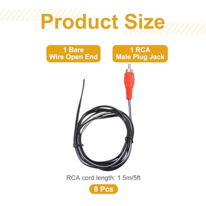 MECCANIXITY 8pcs 5ft RCA Audio Subwoofer Cable, 1 RCA Male Plug to Bare Wire Open End Audio Video Speaker Cable for Amplifier Home Theater, Red