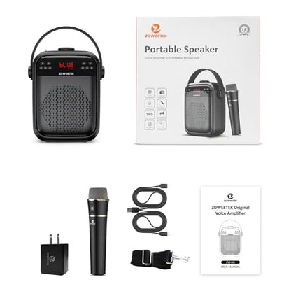 ZOWEETEK Wireless Voice Amplifier with Handheld Microphone for Teachers | Buletooth PA System Speaker and Microphone,Portable Megaphone for Classroom, Speech,Karaoke,Outdoor