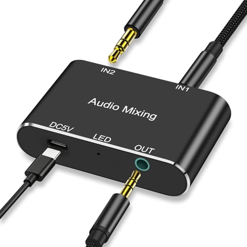 2 Channel Stereo Audio Mixer,2 In 1 Out Mini Stereo Sound Mixer,Metal Shell,AUX Interface for PC,Phone,Laptop,Headphones,Speakers-Includes 3.3FT 1/8 Audio Cable
