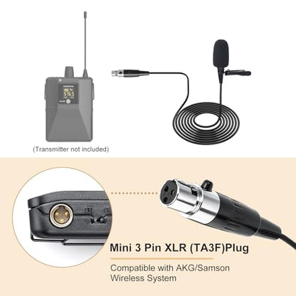 Lavalier Microphone, Cardioid Condenser Clip On Microphone, Lapel Microphone Compatible with AKG/Samson Microphone Wireless System, Mini 3 Pin XLR Plug, Ideal for Lectures, Theater, Actors - size: Mini 3 Pin XLR (TA3F) Plug