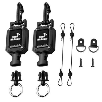2 Pcs CB Mic Holder Retractable, CB Radio Mount Radio Mic Clip Hanger Holder Lanyard Tether 32" Stainless Steel Cord with Adjustable Mount Kit, D-Ring Mount with Screw, Perfect for Truck Driver
