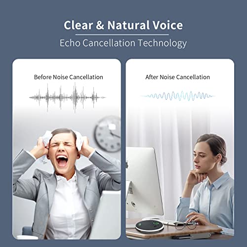TONGVEO Bluetooth Speakerphone Conference Microphones, Wireless Conference Speaker 360°Voice Pick up with 4 AI Noise Cancellation Mics USB/Dongle/Bluetooth Connection 8 Hour Call Time for 8-12 People - color: Gray