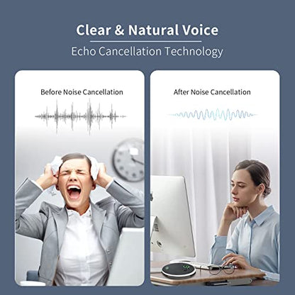 TONGVEO Bluetooth Speakerphone Conference Microphones, Wireless Conference Speaker 360°Voice Pick up with 4 AI Noise Cancellation Mics USB/Dongle/Bluetooth Connection 8 Hour Call Time for 8-12 People - color: Gray