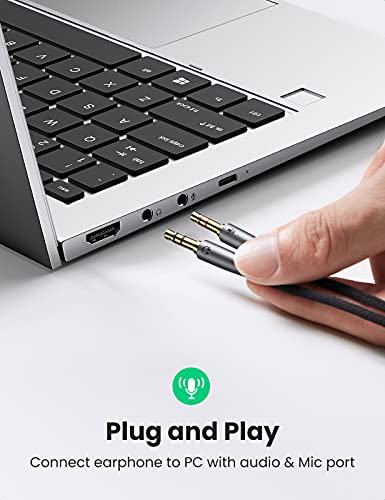 UGREEN Headphone Splitter Cable 3.5mm 2 Male to Female PC Headset Adapter | Connects TRRS Headset to PC with Separate Mic Audio Ports, Oxygen-free Copper, Braided Cable, Aluminum Alloy Case, 7.8 inch