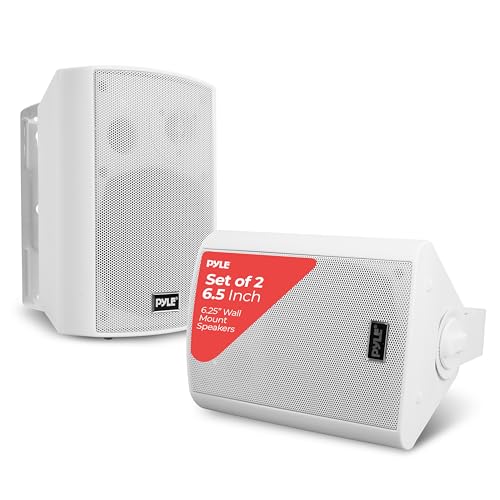 Pyle 6.5'' Marine Grade Waterproof Bluetooth Speakers with Built-in Amplifier, Indoor/Outdoor Use, Full Range Stereo, Aux Input, Rustproof, Ideal for Patio, Pool, Home Audio, White - color: White
