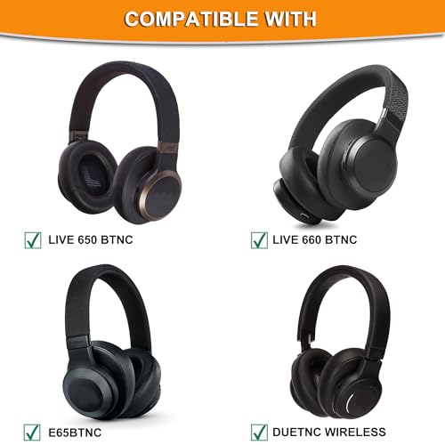 Defean Earpads for JBL E65/Live 650BTNC/660NC Headphones (Black) | Also for JBL E65/ Duet NC/Live 660/770 /780BTNC,Replacement Ear Cushions with Softer Leather, Noise Isolation Foam - color: Black