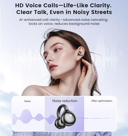 Clip on Earbuds,Open Ear Earbuds Wireless Bluetooth 5.4, Lightweight Open Ear Headphones with Mic 59H Battery,Waterproof, for Sports, Running, Small Ears & Glasses Wearers,Workouts - color: Black