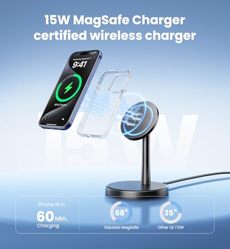 Magnetic Wireless Charger iPhone, 15W Fast Mag-Safe Charger Stand for iPhone 17/17 Air/17 Pro/17 Pro Max 16/15/14/13/12 Series, Wireless Charging Station for Pad/AirPods - color: Black&Green