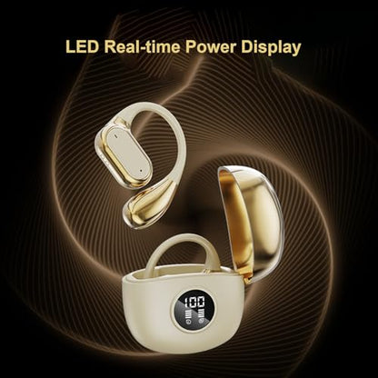 Dpofirs Wireless Earhook Earbuds, Sports Bluetooth Headphones ENC Noise Cancellation, HiFi Sound Over Ear Earphones 60H Playtime for Cycling Running Workout (Gold) - color: Gold