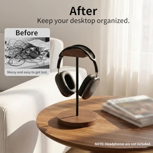 Headphone Holder Stand for Desk, Wood and Metal Headset Hanger Mount Hook Gaming Holder Desktop Earphone Artful Functional Craftsmanship Stand for All Headsets with Solid Wooden Base - style: Walnut