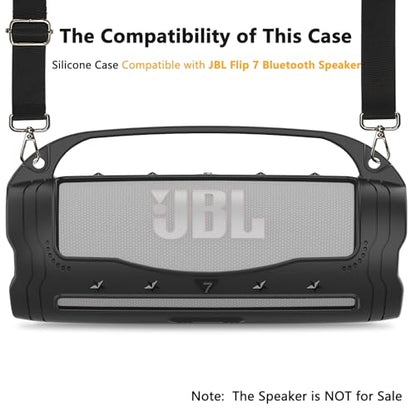 Silicone Cover Case for JBL Flip 7 Portable Bluetooth Speaker - color: Black