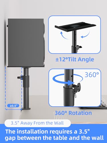 suptek Clamp-on Speaker Stand Desk Mount Set, Height Adjustment, ±12° Tilt, Swivel, 9.6 x 8.8 inch Trays, Universal Audio Holders for Bookshelf Speakers, Elevated Sound, 2 Pack, Black, SDM001GTB - color: Black, size: Tilt Speaker Stands