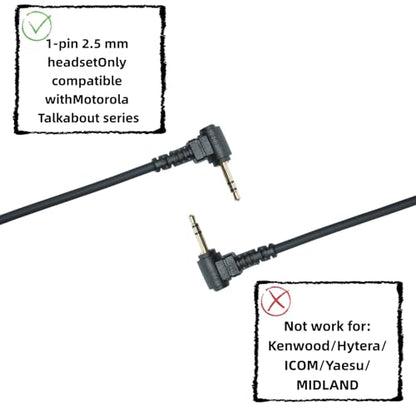 2.5mm 1-Pin walkie talkies Earpiece Headse with PTT Mic Compatible with T600/T260/T200 Talkabout Two-Way Radios (C-Shape, 10pack)