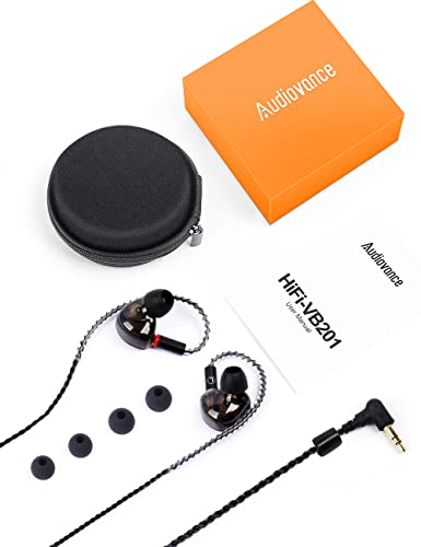 Audiovance Vibes 201 HiFi Wired Earbuds in Ear Monitor Headphones | Clear Sound, Deep Bass, Noise Isolating, Silver Plated Cord, Comfort-Fit IEM Earphone，Ear Bud Case, 3.5mm Plug, Clear Brown
