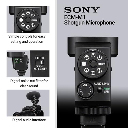 Sony ECM-M1 Shotgun Microphone Bundle | Triple Shoe Bracket, 64GB Memory Card, For Crystal Clear Audio Recording, Professional Digital Camera Mic, (3 items)